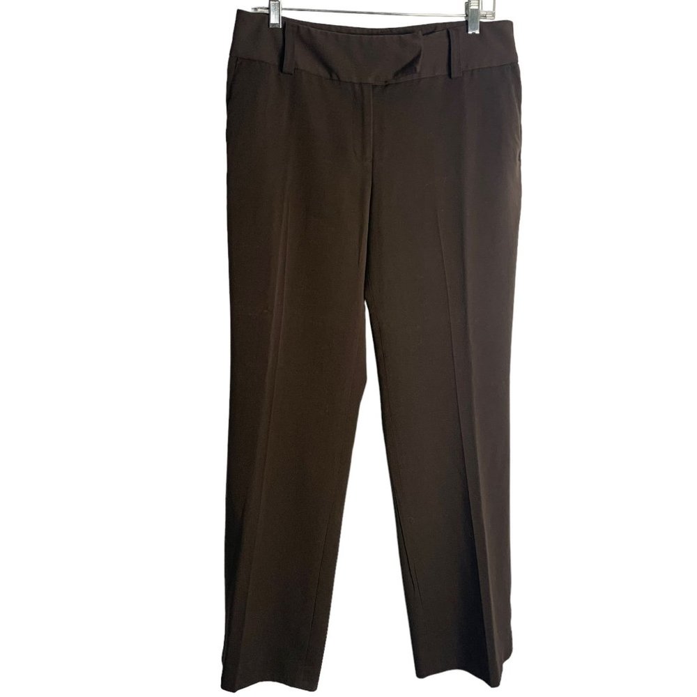 Apt9 Maxwell Stretch Career Dress Pants 10 Brown Straight Leg Pockets Button Zip